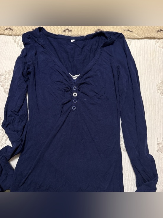 Tops - Women's Navy Long-Sleeve V-Neck Button Front Top